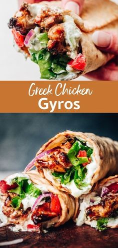 the greek chicken gyros are made with pita bread and lettuce