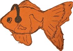 an orange fish with headphones on it's ears