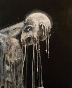 the painting is black and white with icicles on it