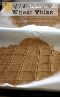 two white plates topped with brownies on top of a wooden table and text overlay that reads 10 minutes to homemade wheat thins