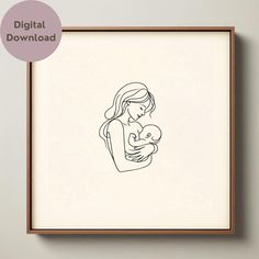 a black and white drawing of a woman holding a baby in her arms with the words digital