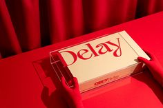 a person's hand holding a box with the word delay on it