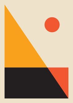 an orange and black square with a sun in the background