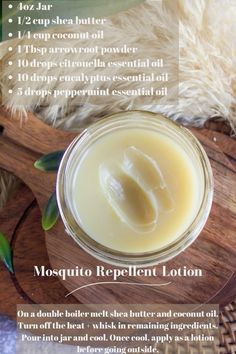 DIY mosuwito repellent lotion Homemade Natural Beauty Products, Bug Repellent Candles Diy, Diy Natural Products To Sell, Natural Diy Skin Care, Bug Repellent Lotion, Diy Insect Repellent, Mosquito Repellent Lotion, Salves And Balms, Repellent Diy