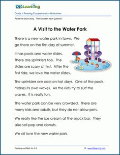 the water park worksheet for children to learn how to read and understand it