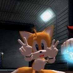 sonic the hedgehog is pointing at something in front of him