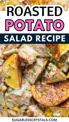 roasted potato salad recipe with text overlay