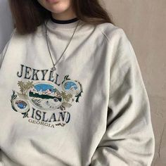 Beige Crew Neck Sweatshirt With Graphic Print, Casual Beige Tops With Embroidered Graphics, Tshirt Inspiration, Apricot Sweater, Crop Top Jacket, Raglan Sleeve Sweatshirt, Short Sweater, Jekyll Island, Long Midi Dress