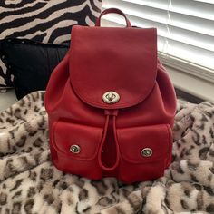 Coach Backpack, Like New(Used Twice), Very Pretty Coach Backpack, Bags Coach, Coach Bags, Bag Lady, Like New, Backpacks, Red, Women Shopping, Color