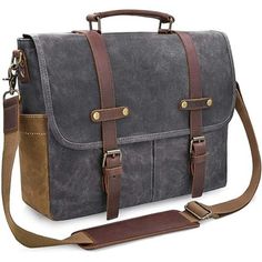 Brand New Genuine Gray Leather Large Men's Messenger Bag Durable & Waterproof: This Men's Messenger Bag Is Made Of Superior Crazy Horse Cowhide Leather And Water Resistant Canvas For Long-Term Use. Disordered Wrinkles And Scratches On The Surface Creating A Vintage Old Antique Look. Plenty Of Room For Organizing: This Leather Messenger Bag Has 9 Pockets To Meet Your Various Needs. 5 Outer Pockets And 4 Inner Pockets For Putting Your Bottle, Umbrella, Cards, Wallet, Laptop And Anything In Their R Mens Messenger Bag, Waxed Canvas Bag, Rugged Leather, Laptop Messenger Bags, Canvas Messenger Bag, Leather Laptop, Messenger Bag Men, Men's Bags, Leather Messenger Bag