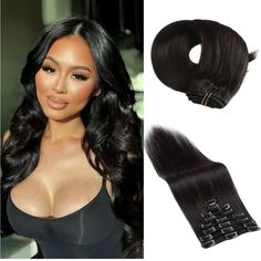 Clip In Hair Extensions Real Human Hair,Soft Natural Handmade Human Hair Extensions For Women,Long Straight Human Hair Clip-In Hair Extension,Natural Black 8pcs 100g 18 Inc Brunette Ombre, Frosted Hair, Light Brunette, Black Hair Extensions, Real Human Hair Extensions, Human Hair Clip Ins, Short Curly Wigs, Ponytail Hair Extensions, Short Hair Wigs