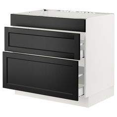 a black and white cabinet with two drawers