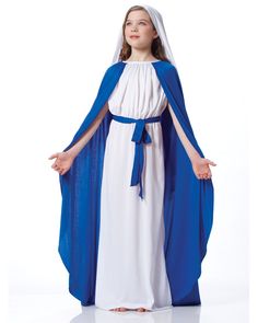 Girls Deluxe Virgin Mary Costume The Girl's Deluxe Virgin Mary Costume is a basic, all purpose biblical costume for use by individuals, churches and schools in rel Virgin Mary Costume, Mary Costume, Priest Costume, Childrens Fancy Dress, Christmas Fancy Dress