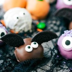 halloween treats with googly eyes and black lace