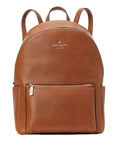 15.4"h x 11.2"w (bottom) x 6"dpebbled leather100% leather​2 way spade jacquard lininginterior: front credit card slots & back slip pockets​exterior: front zip pocket & side slip pocketszip around closure​Style No. KA742Color: Warm Gingerbread Kate Spade Backpack, Kate Spade Outlet, Flap Backpack, Medium Backpack, Coach Outlet, 6 D, Kate Spade Bags, Color Code, Backpack Purse