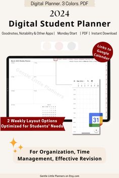 the digital student planner is displayed on a computer screen with text overlaying it