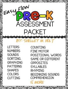 the easy flow pre - k activity packet is shown in black and white, with colorful writing