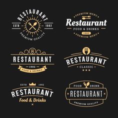 vintage restaurant logos and emblems set on black background stock photo - premium, code 699