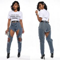 Denim Chap Pants. 1st Model Has On Small Pants. 2nd Model Has In Large Pants Stitched Jeans, Women High Waist Pants, Ripped Jeans Women, Ripped Pants, Jeans Fabric, Long Jeans, Distressed Denim Jeans, Jeans Material, Pencil Pants