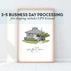 a house with the words 3 - 5 business day processing free shipping includes gps ground