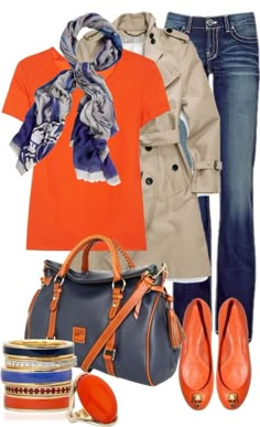 Orange & blue to make the Monday blues a little paler. Fashion Design School, Orange Shoes, Elegante Casual, Orange Shirt, Winter Mode, Looks Chic, Denim Overalls, Fashion Over 50, Primavera Estate