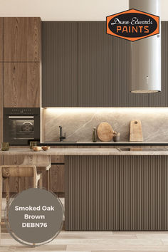 an image of a kitchen with wooden cabinets and counter tops that have been painted brown