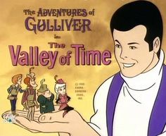 the adventures of gulliver is being shown in this cartoon character's hand