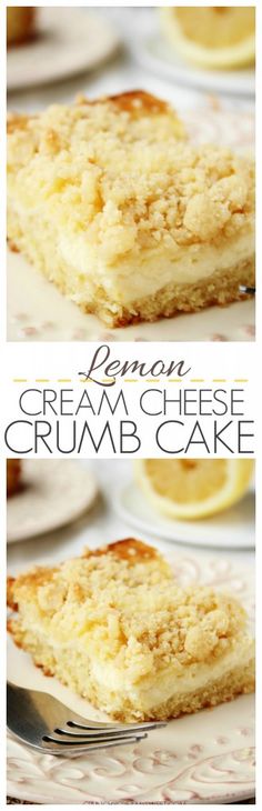 two pictures of lemon cream cheese crumb cake