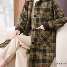 Lasaky - Womens Plaid Print Classic Jacket with Casual Button Front and Long Sleeves - Stylish Outerwear for Every Occasion Long Sleeve Outerwear, Classic Jacket, Casual Fit, Plaid Print, Dress With Cardigan, Casual Style Outfits, Sleeve Detail, Womens Plaid, Casual Fits