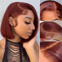 PRICES MAY VARY. Reddish Brown Bob Wig Human Hair Material: Short Straight Lace Front Wigs Human Hair, Cut From Healthy Young Female Head Directly, Clean, Natural, Healthy, Silky Soft, Bouncy, No Tangle, No Shedding, No Bad Smell, Can Last Long Time with Normal Care Reddish Brown Bob Lace Type and Density: 13x4 Lace Front Wigs Human Hair, Swiss HD Transparent Lace, Invisible Bleached knots, Breathable, Comfortable to Wear, Suitable for All Skin Colors. Glueless Wigs Human Hair Pre Plucked with N Reddish Brown Bob Wig, Reddish Brown Bob, Short Brown Bob, Brown Bob, Auburn Color, Full Lace Frontal, Auburn Brown, Hairstyle Idea, Bob Lace Front Wigs