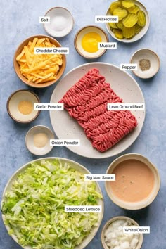 Big Mac Burger Salad Bowl (meal prep favorite) - Oh Snap Macros Big Mac Bowls, Burger Salad Bowl, Oh Snap Macros, Big Mac Burger, Mac Burger, Burger In A Bowl, Bowl Meal Prep, Homemade Big Mac, Big Mac Sauce