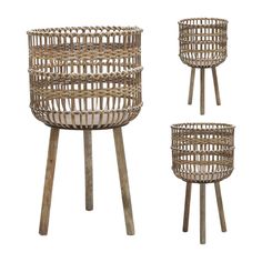 three wooden baskets sitting next to each other