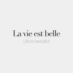 the words la vie est belle written in black and white on a gray background