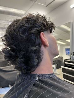 Faux Mullet Men Curly Hair, Natural Curly Hair Mullet Men, Mens Wavy Mullet, Men Waves Haircut, Perm Mullet Men, Wavy Mullet Hair Men, Overgrown Mullet, Modern Mullet Curly Hair