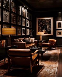 Living room with photography on the walls. Eran Dahan Real Estate Broker. Masculine Bar Room, Speakeasy Wall Mural, Speakeasy Decor Bar Interior Design, Man Cave Speakeasy, Whiskey Room Lighting, Dark Moody Man Cave, Small Basement Speakeasy, Modern Speakeasy Aesthetic, Speakeasy Room Ideas Home