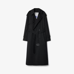 Long Wool Trench Coat in Grey melange - Women | Burberry® Official Double-breasted Wool Pea Coat With Belted Cuffs, Classic Pea Coat With Belted Cuffs For Work, Classic Double-breasted Wool Coat With Belted Cuffs, Gabardine Long Pea Coat For Work, Long Gabardine Pea Coat For Work, Gabadine Long Pea Coat For Workwear, Business Outerwear With Belted Cuffs In Gabardine, Classic Wool Coat With Belted Cuffs For Spring, Classic Spring Wool Coat With Belted Cuffs