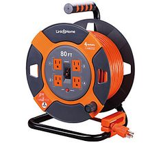 an orange and black extension cord with four outlets