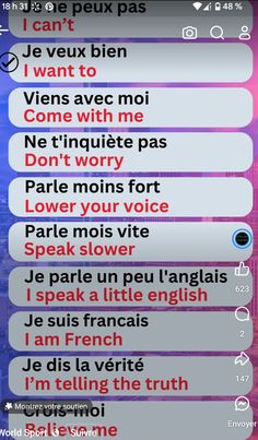 an iphone screen with the words in french and english on it, including two different languages