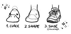 three shoes are shown with the words, 1 quick 2 share 3 shoe