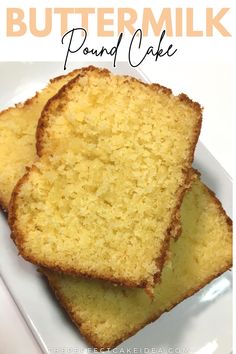 buttermilk pound cake on a plate with text overlay that reads buttermilk pound cake