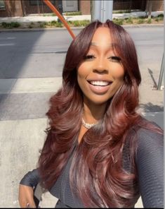 Dark Roots Burgundy Hair, Red Brown Hair Black Women, Dark Plum Hair Color On Black Women, Deep Red Hair Color Black Women, Red Hair Box Dye, Plum Colored Hair On Black Women, Brown And Burgundy Hair, 99j Hair Color Black Women Wig, Blowout Burgundy Hair Color