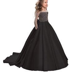 Made Of High Quality Satin, Not Harm To The Child Skin, Very Soft, Comfortable And Skin Friendly. Exquisite Design: Beautiful Mesh Design, Pearl Glitter Embellished On The Front, Buttons And Bows On The Back. Floor Length, Long Sleeves, Pretty Princess Ball Gown. Real Picture, Excellent Dress. Multi-Purpose: Perfect For Girls Wedding, Flower Girl Dress, First Communion Dress, Pageant Dress, Birthday Party Dress, Easter Dress, Halloween Dress Up, Christmas Dress, New Year Dress, Photography Prop, Flower Girl Dresses Floor Length, Black Flower Girl Dress, Long Flower Girl Dresses, Satin Flower Girl Dress, Wedding Dresses For Kids, Tulle Balls, Princess Flower Girl Dresses, First Communion Dress, First Communion Dresses