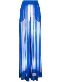 royal blue silk sheer high waist pleat detailing two side slit pockets wide leg floor-length Kitty Cheshire, Blue Goddess, Sheer Pants, Laquan Smith, Blue Sheers, Silk Trousers, Airport Fashion, Silk Pants, Silk Skirt