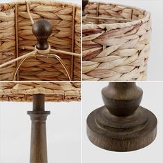 three different pictures of a lamp with wicker shades