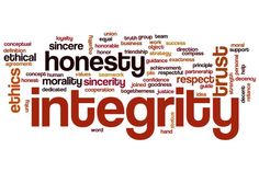 the word integity is written in red and black letters on a white background