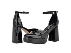 Calvin Klein Sabin - High Heels : Black Patent : From desk to dinner, you will always carry an elegant look and enjoy flexible comfort when you wear the Calvin Klein Sabin Heels. They visualize a timeless almond toe silhouette and are uplifted by a lofty block heel for added height. Grounded on a chunky platform and secured with an adjustable buckle strap closure on the ankle, the shoes can complement any outfit and offer a flexible fit. Patent faux leather or suede upper. Man-made lining. Light Calvin Klein Heels, High Heels Black, Chunky Platform, Calvin Klein Woman, Heels Black, Black High Heels, Womens Calvin Klein, Womens Heels, Black Shoes