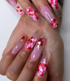 Valentine Nails Ideas, Ideas Valentines Day, Vday Nails, Valentines Day Nails, Acrylic Pink, Heart Nail Designs, Valentine Nail Art, February Nails, Valentine Nails