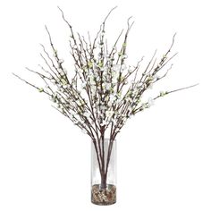 Uttermost Quince Blossoms Silk Centerpiece By Casagear Home Quince Branches, Quince Centerpieces, Silk Flower Centerpieces, Glass Vases Centerpieces, Clear Glass Vase, Clear Glass Vases, Natural Rock, Floral Vase, Vase Centerpieces