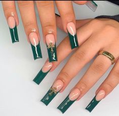 Green Acrylic Nails, Dark Green Nails, Nails Only, Long Square Acrylic Nails, Bling Acrylic Nails, Acrylic Nails Coffin Short, Gem Nails, Square Acrylic Nails