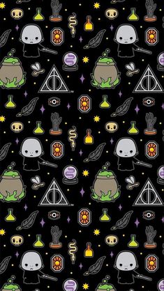 an image of harry potter pattern on a black background with stars and caulders